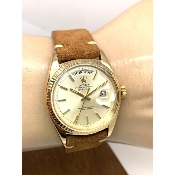 Rolex Men's Watch 1803 Day Date Vintage Swiss Automatic 18k Gold Leather 36mm - Picture 11 of 14